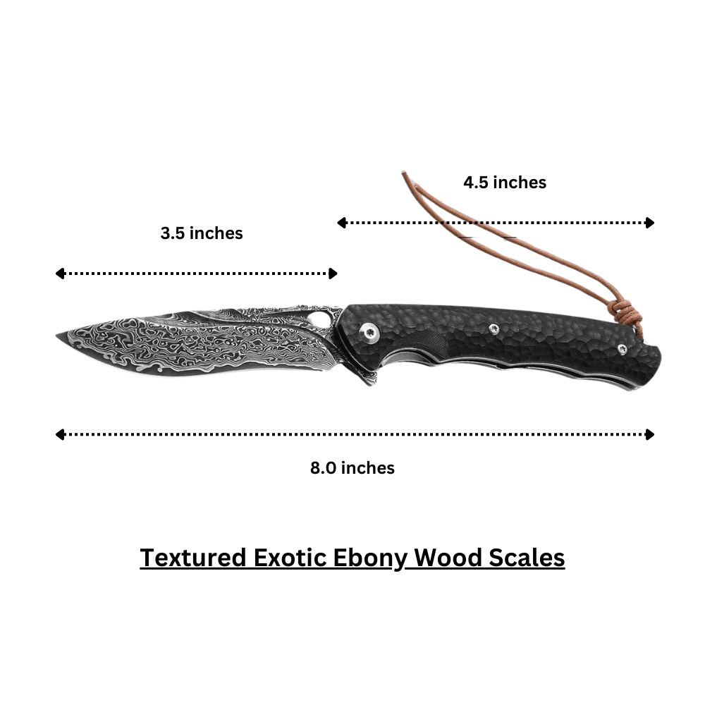 Panther Stainless Handle - Panther Handmade Stainless Damascus Pocket Knife with Clip and Exotic Ebony Wood Handle - Shokunin USA