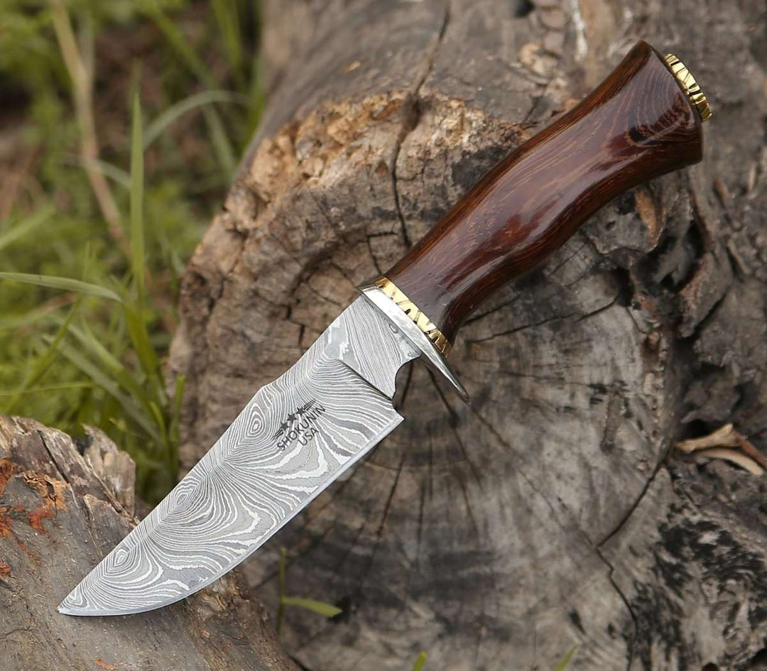 Panther Hunting Bowie - Panther Hunting Knife with Exotic Wenge Wood Handle - Shokunin USA