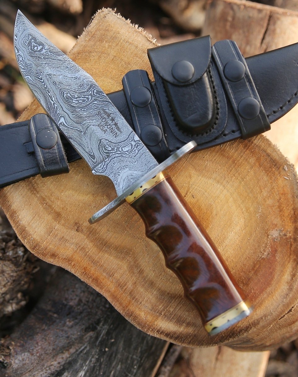 Paragon Damascus Handle - Paragon Damascus Bowie Knife with Exotic Rosewood Handle - Shokunin USA