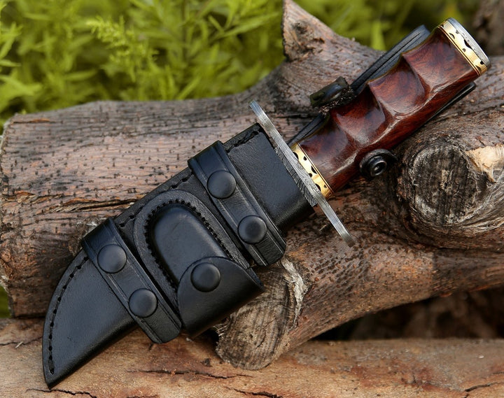 Paragon Bowie Handle - Paragon Damascus Bowie Knife with Exotic Rosewood Handle - Shokunin USA