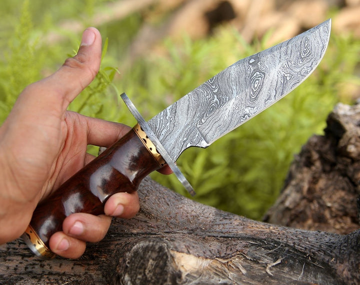 Paragon Damascus knives - Paragon Damascus Bowie Knife with Exotic Rosewood Handle - Shokunin USA