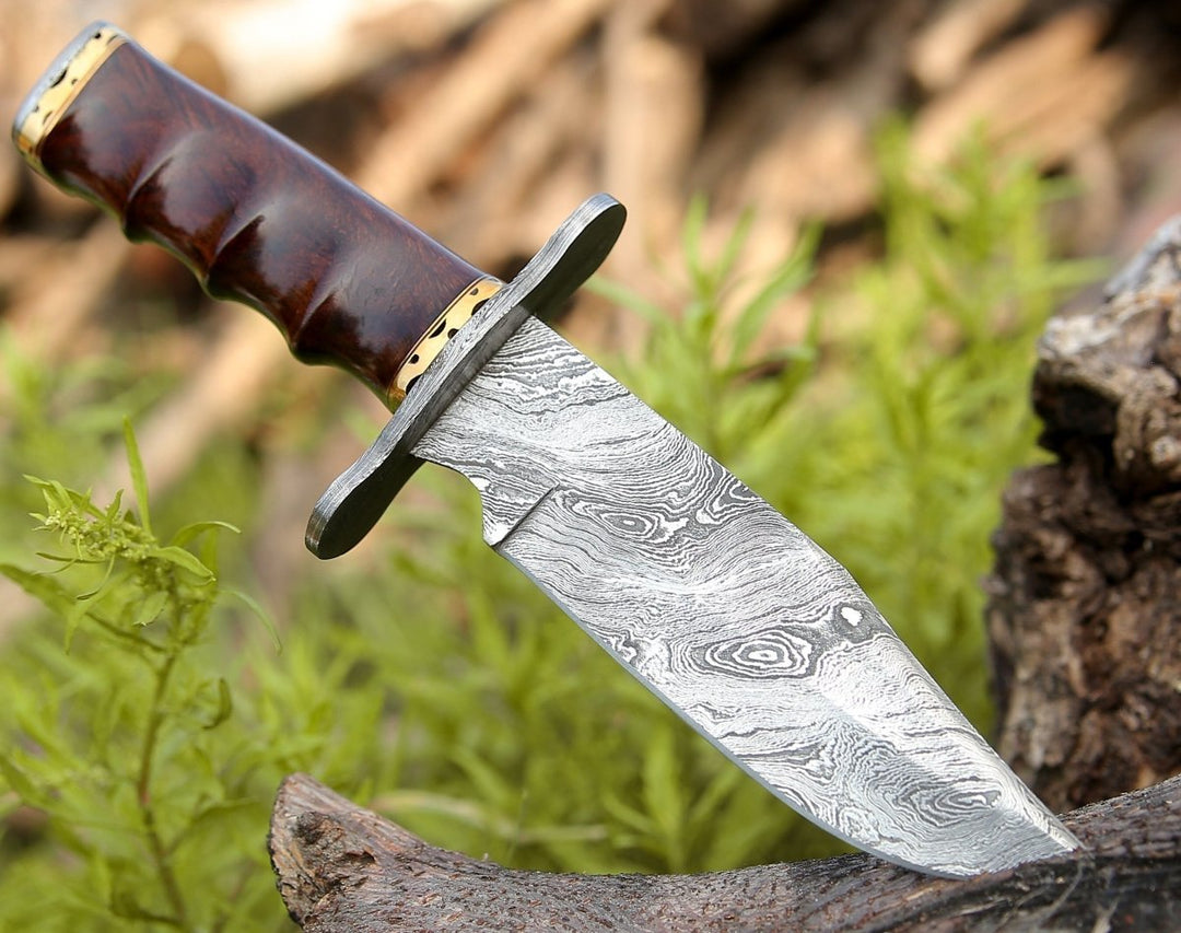 Paragon Damascus Knife - Paragon Damascus Bowie Knife with Exotic Rosewood Handle - Shokunin USA