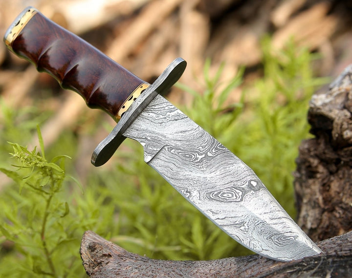 Paragon Damascus Knife - Paragon Damascus Bowie Knife with Exotic Rosewood Handle - Shokunin USA