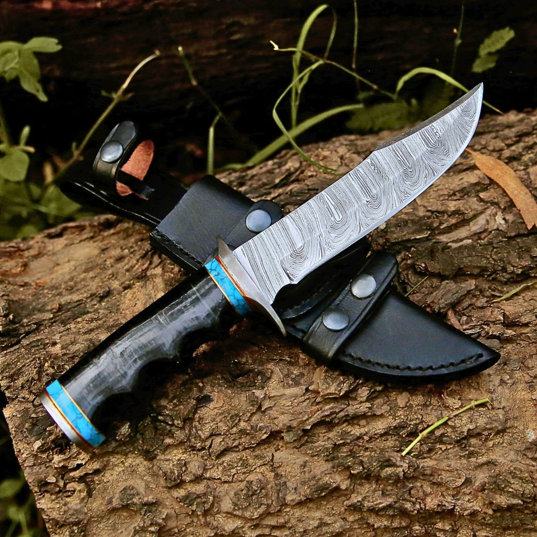 Phantom Hunting Knife - Phantom Hunting &amp; Survival Bowie Knife with Stacked Leather Handle - Shokunin USA