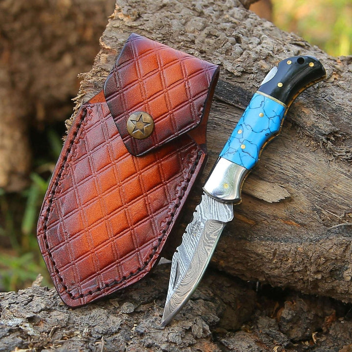 turquoise knives - Phoenix Pocket Knife with Turrquoise &amp; Bull Horn Handle - Shokunin USA