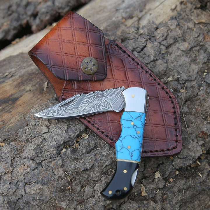 horn handle knives - Phoenix Pocket Knife with Turrquoise &amp; Bull Horn Handle - Shokunin USA