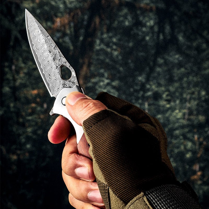 Pocket Knife - Polar Japanese VG10 Damascus Pocket Knife with Exotic Sandal Wood Handle - Shokunin USA