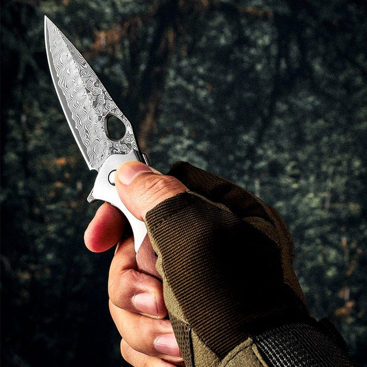 Pocket Knife - Polar Japanese VG10 Damascus Pocket Knife with Exotic Sandal Wood Handle - Shokunin USA