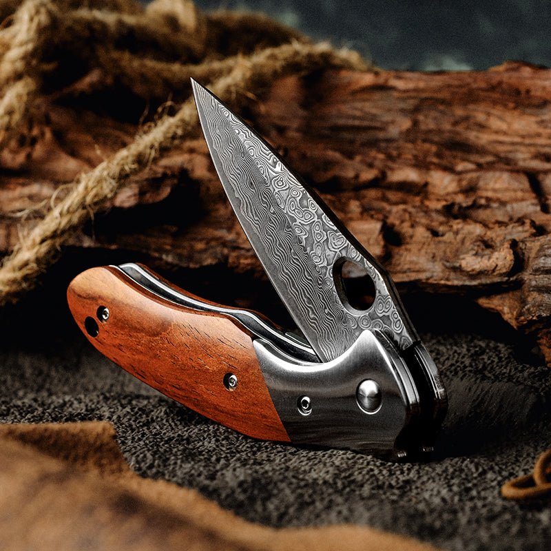 Pocket Knife - Polar Japanese VG10 Damascus Pocket Knife with Exotic Sandal Wood Handle - Shokunin USA