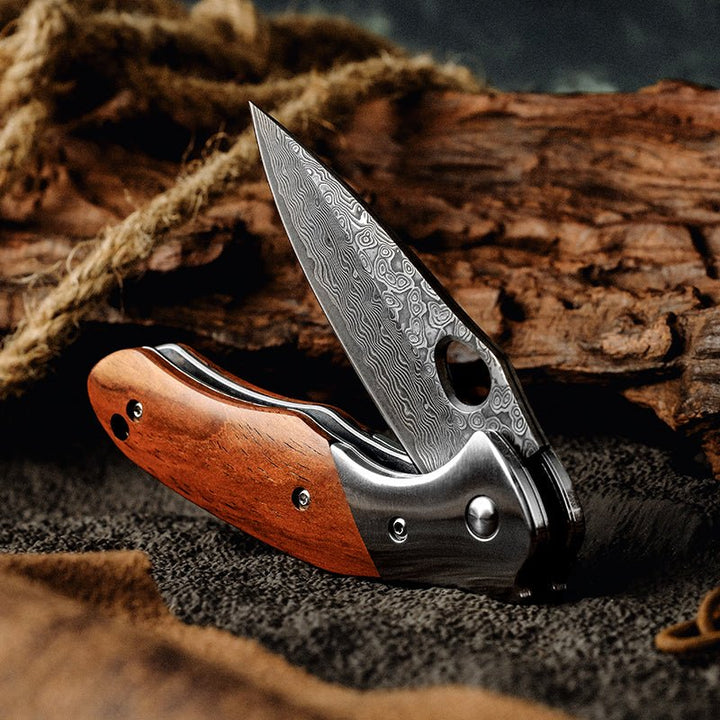 Pocket Knife - Polar Japanese VG10 Damascus Pocket Knife with Exotic Sandal Wood Handle - Shokunin USA