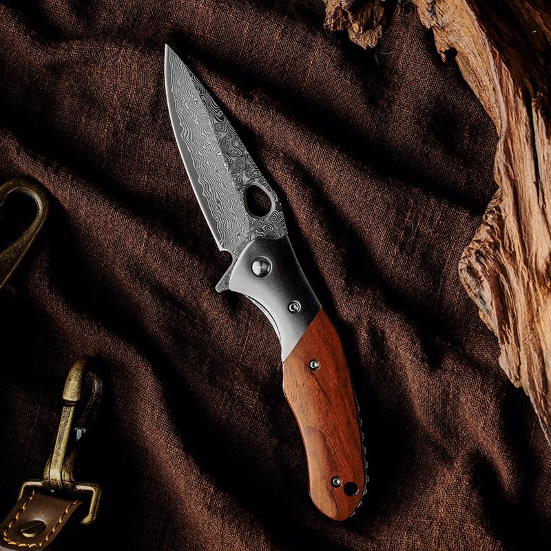 Pocket Knife - Polar Japanese VG10 Damascus Pocket Knife with Exotic Sandal Wood Handle - Shokunin USA