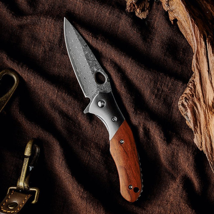 Pocket Knife - Polar Japanese VG10 Damascus Pocket Knife with Exotic Sandal Wood Handle - Shokunin USA
