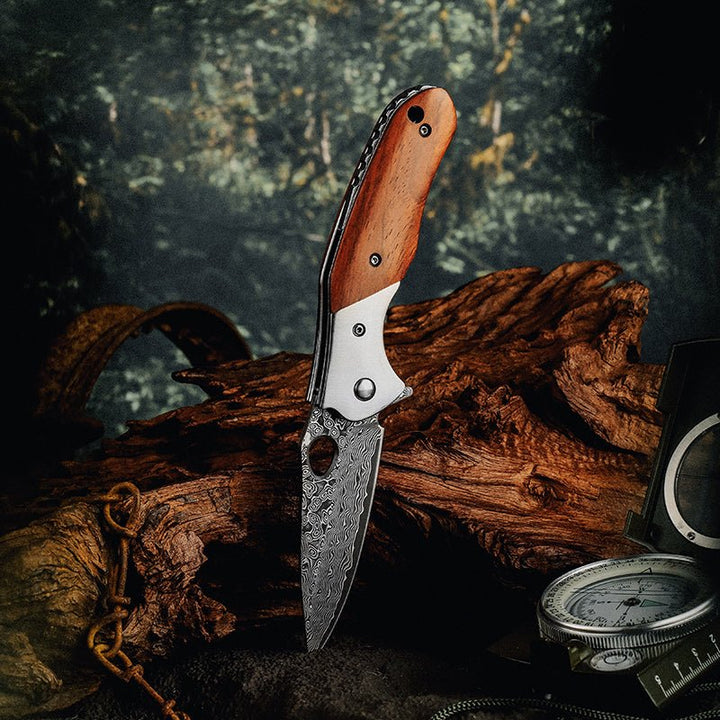 Pocket Knife - Polar Japanese VG10 Damascus Pocket Knife with Exotic Sandal Wood Handle - Shokunin USA
