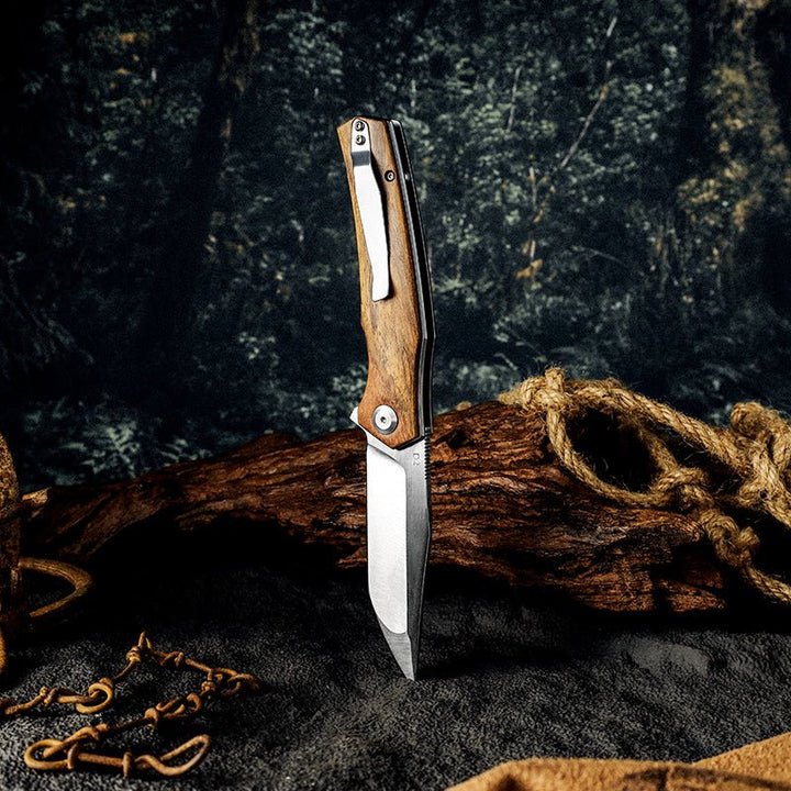 Wood Pocket Knife – Polaris D2 Steel Pocket Knife with Exotic Sandal Wood Handle – shokuninusa