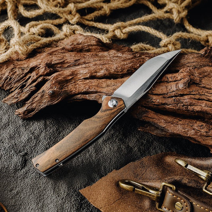 D2 Folding Knives – Polaris D2 Steel Pocket Knife with Exotic Sandal Wood Handle – shokuninusa