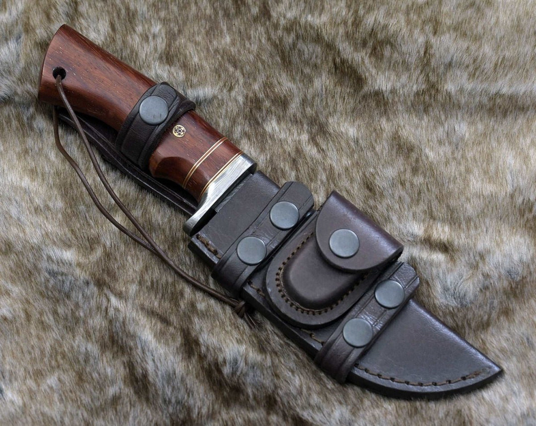 Polaris Damascus knives - Polaris Damascus Hunting Knife with Exotic Red Heart Wood Handle - Shokunin USA