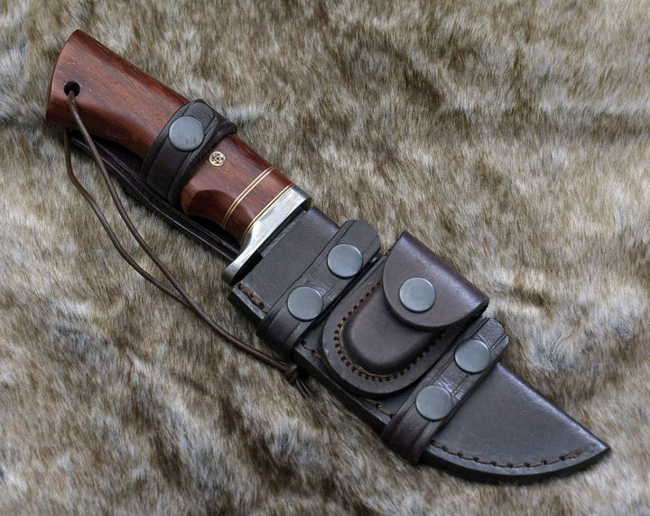 Polaris Damascus knives - Polaris Damascus Hunting Knife with Exotic Red Heart Wood Handle - Shokunin USA