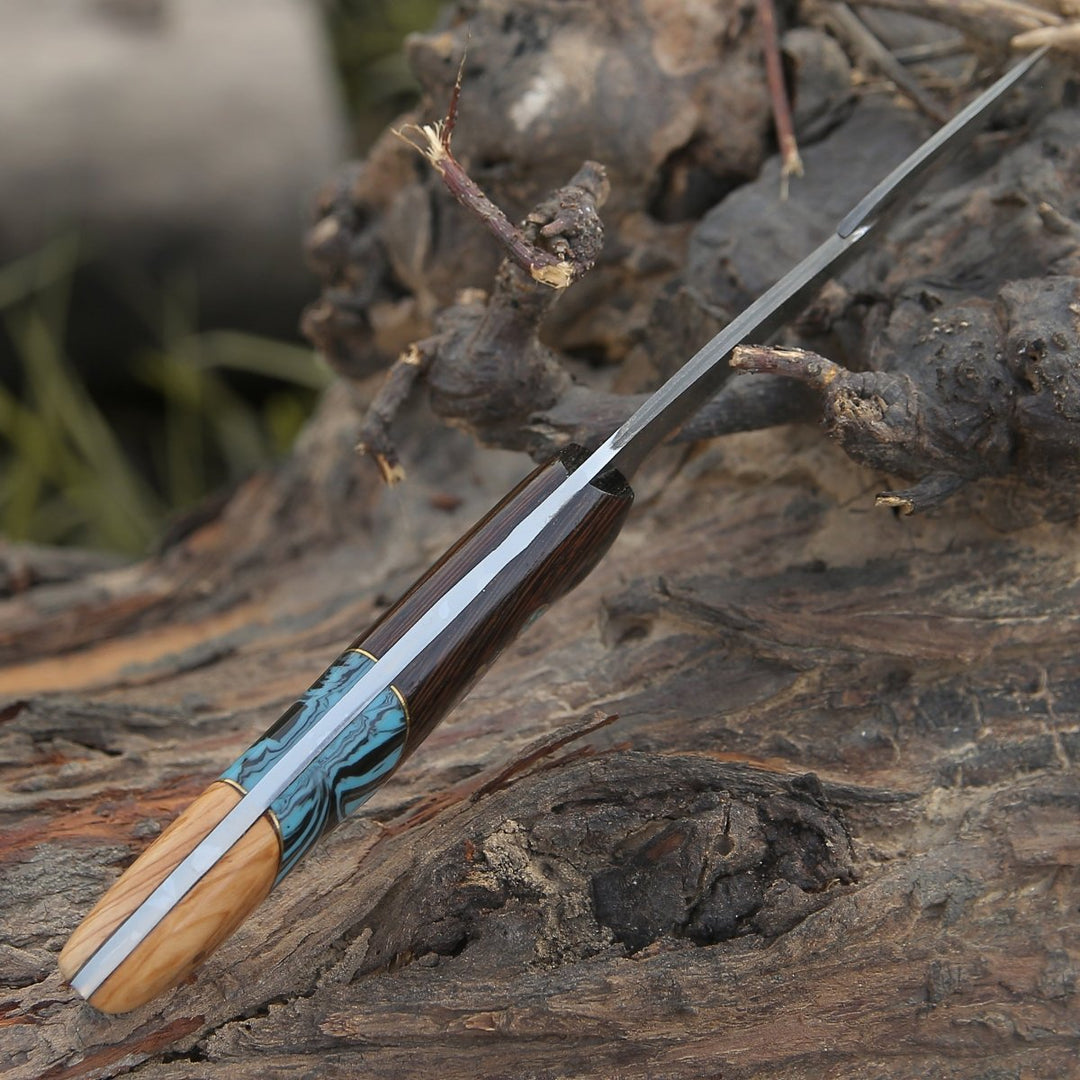 PrimalEdge Damascus knives - PrimalEdge Damascus Gut Hook Knife with Exotic Wenge Wood and Turquoise Handle - Shokunin USA
