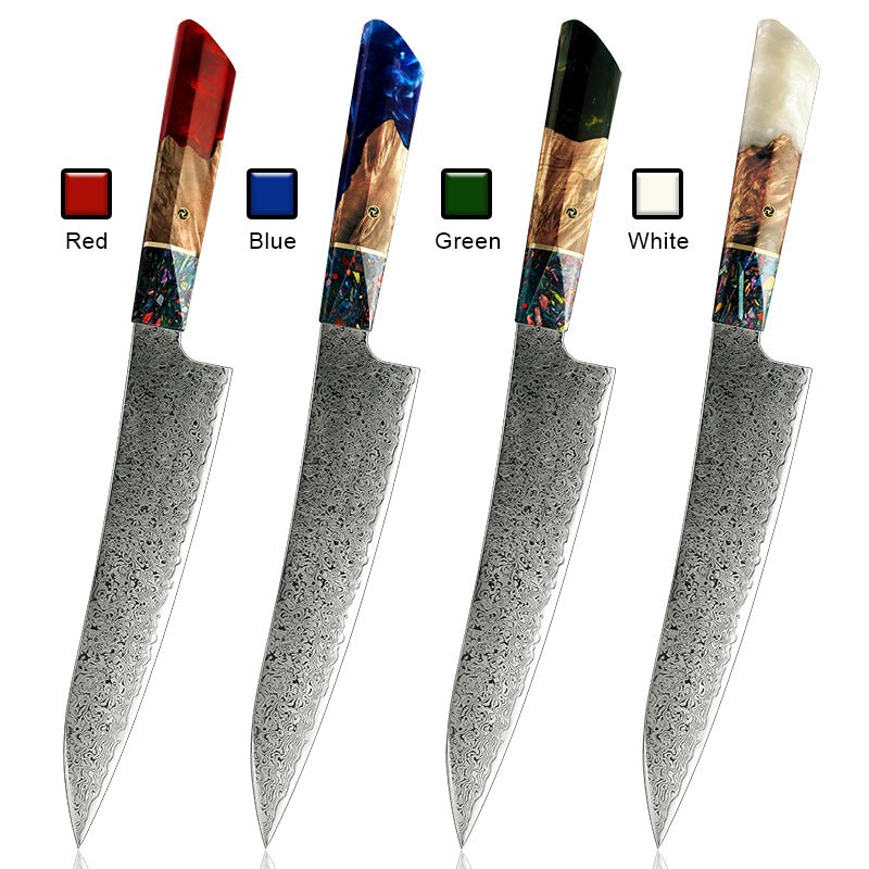 Chef Knife - Pristine VG10 Damascus Chef Knife with Olive Burl Wood Handle - Shokunin USA