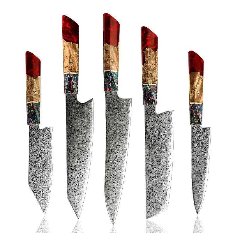 Pristine Japanese Damascus - Pristine Japanese Chef Knife Set with VG-10 Damascus Steel Exotic Stabilized - Shokunin USA