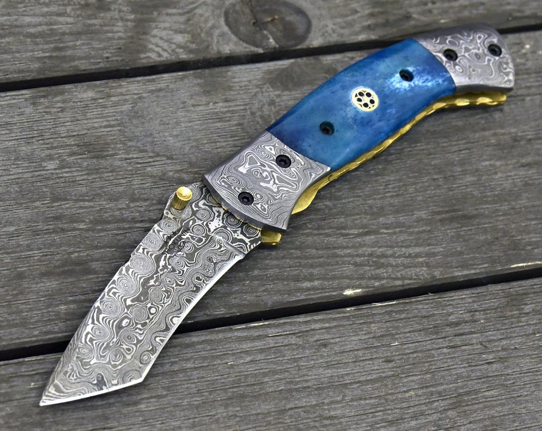 tanto knife folding - Prudence Tanto Blade Handmade Damascus Folding Pocket Knife with Bone Handle - Shokunin USA
