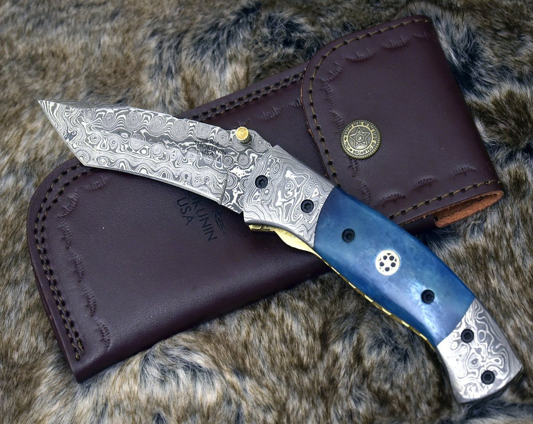 tanto blade knife - Prudence Tanto Blade Handmade Damascus Folding Pocket Knife with Bone Handle - Shokunin USA