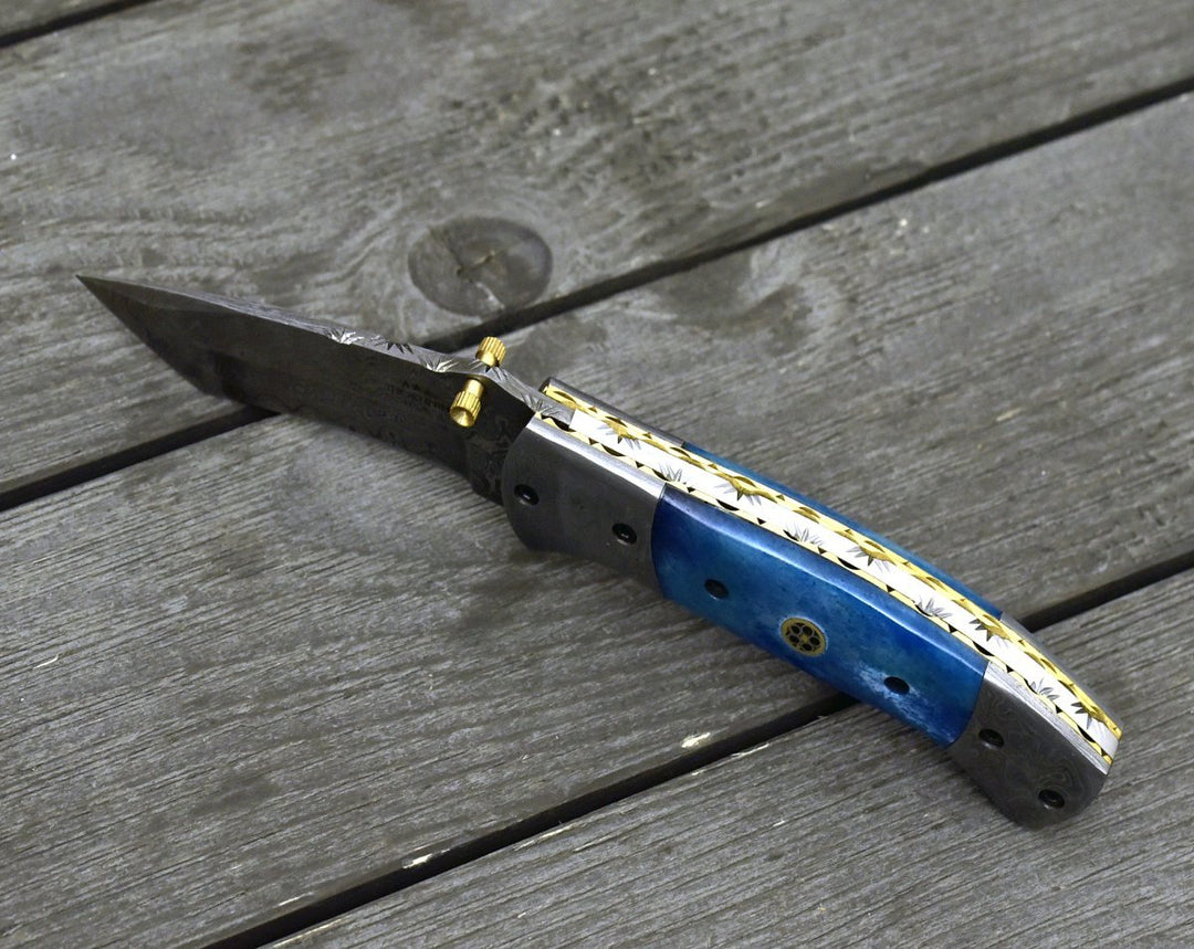 tanto pocket knife - Prudence Tanto Blade Handmade Damascus Folding Pocket Knife with Bone Handle - Shokunin USA