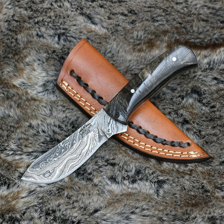 Forged Camp Knife – Pulse Compact Skinner Knife with Ram Horn Handle – shokuninusa
