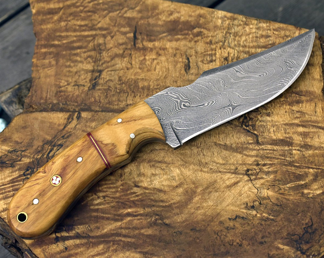 Puma Steel knives - Puma Damascus Steel Hunting Knife Olive Wood Handle &amp; Sheath - Shokunin USA
