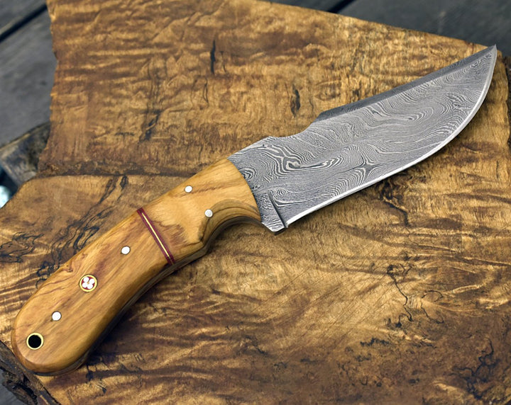 Puma Steel knives - Puma Damascus Steel Hunting Knife Olive Wood Handle &amp; Sheath - Shokunin USA