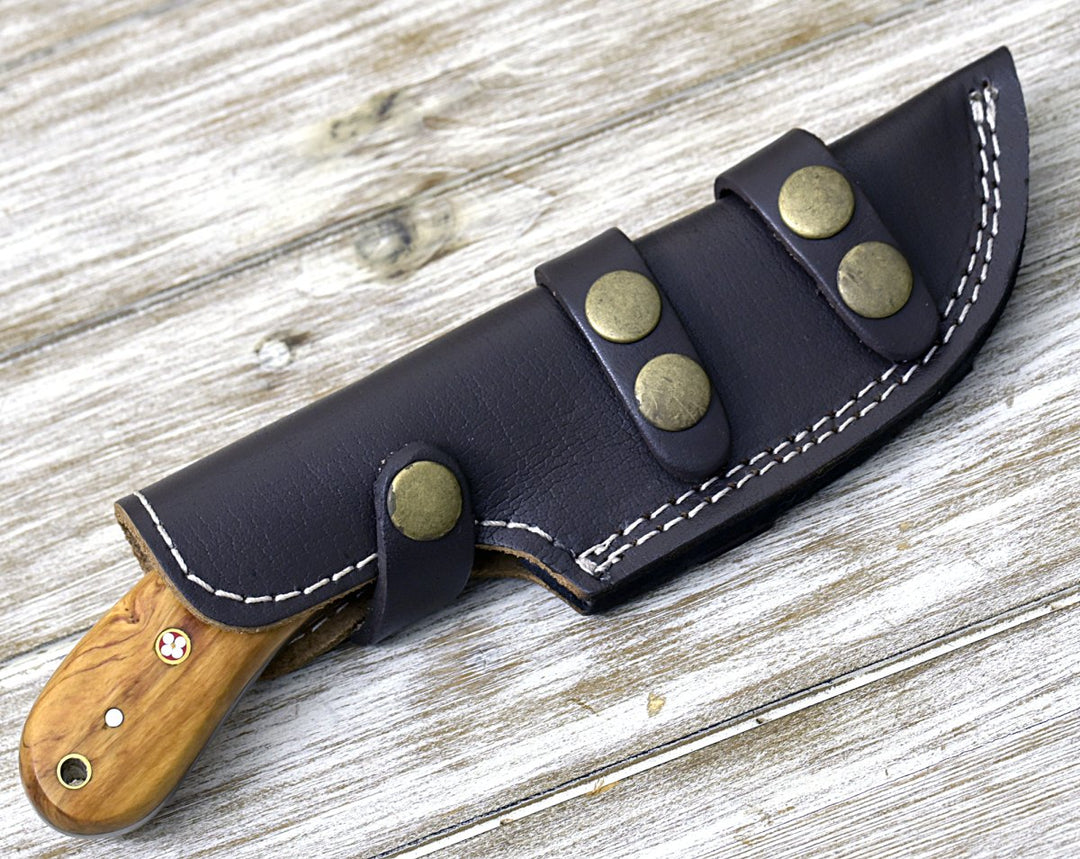 Puma Damascus Handle - Puma Damascus Steel Hunting Knife Olive Wood Handle &amp; Sheath - Shokunin USA