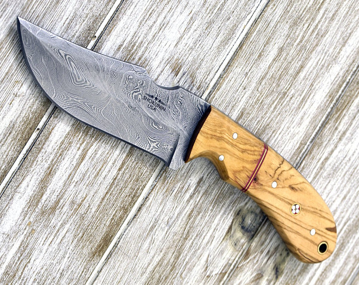 Puma Damascus knives - Puma Damascus Steel Hunting Knife Olive Wood Handle &amp; Sheath - Shokunin USA