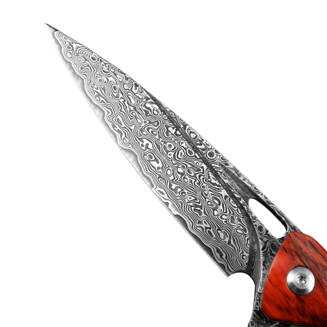 Quicksilver Damascus Knife - Quicksilver Handmade Japanese Damascus Pocket Knife with Exotic Red Sandalwood Handle - Shokunin USA