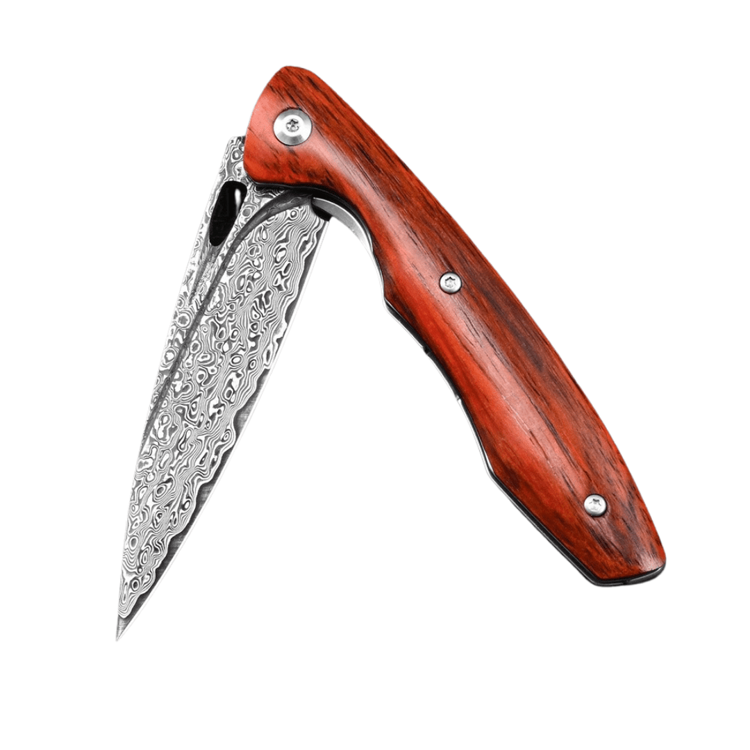 Quicksilver Japanese knives - Quicksilver Handmade Japanese Damascus Pocket Knife with Exotic Red Sandalwood Handle - Shokunin USA
