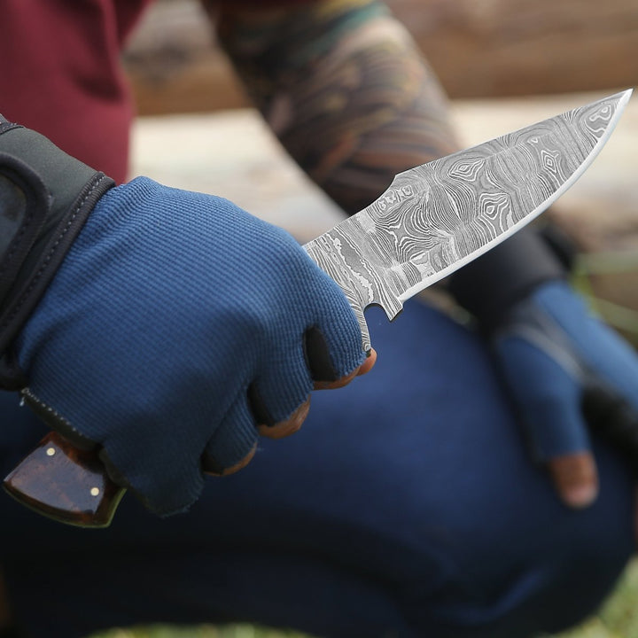 Radiant Damascus blade - Radiant Damascus Hunting Knife with Rosewood Handle - Shokunin USA