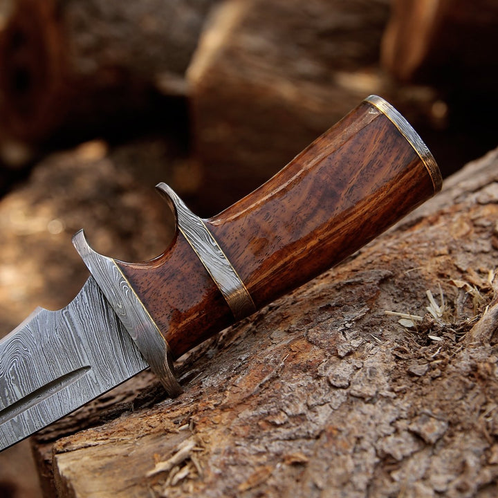 Raider Damascus knives - Raider Damascus Steel Bowie Knife with Exotic Rose Wood Handle &amp; Sheath - Shokunin USA