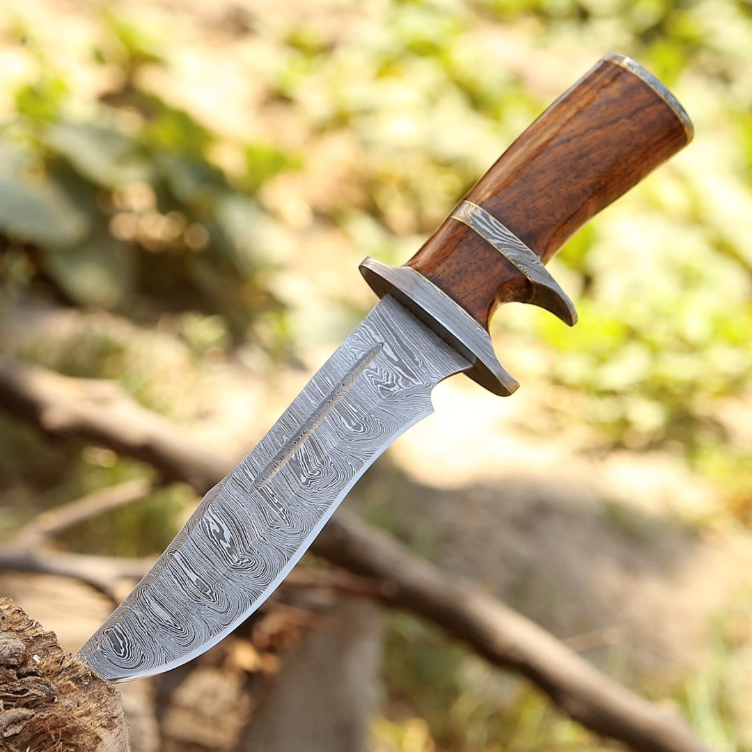 knife original - Raider Damascus Steel Bowie Knife with Exotic Rose Wood Handle &amp; Sheath - Shokunin USA