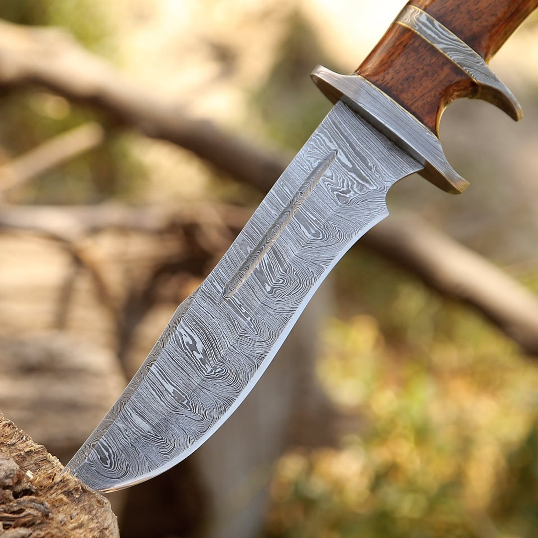 original bowie knives - Raider Damascus Steel Bowie Knife with Exotic Rose Wood Handle &amp; Sheath - Shokunin USA