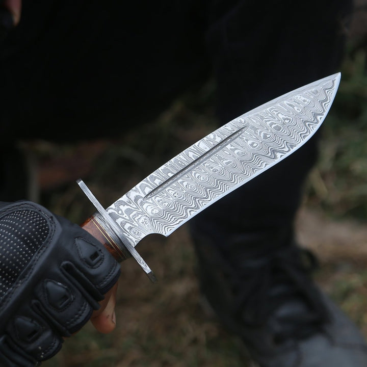 Rambo Knife Handle - Rambo Bowie Knife with Exotic Rosewood &amp; Stacked Leather Handle - Shokunin USA
