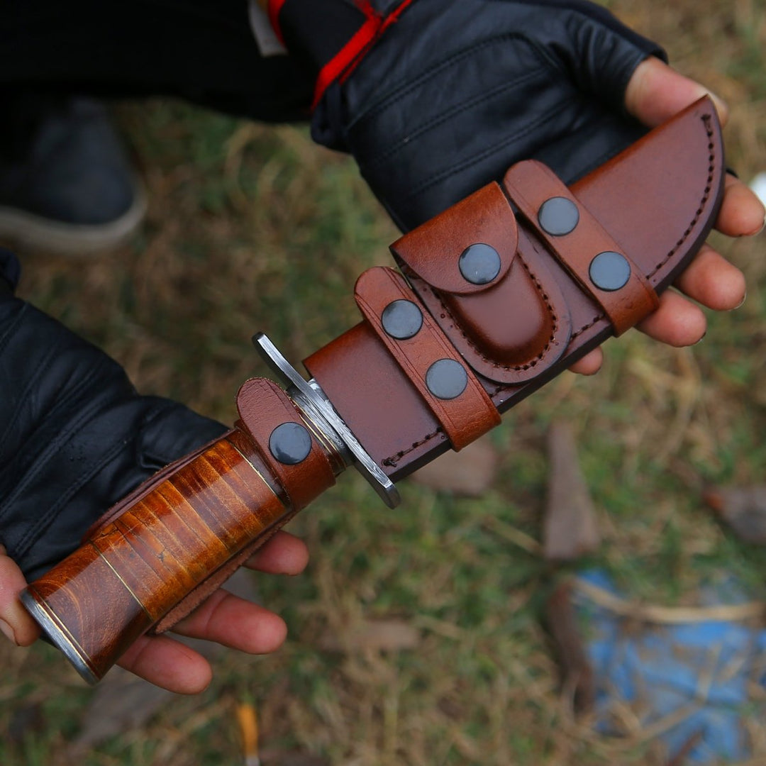 Rambo Knife knives - Rambo Bowie Knife with Exotic Rosewood &amp; Stacked Leather Handle - Shokunin USA