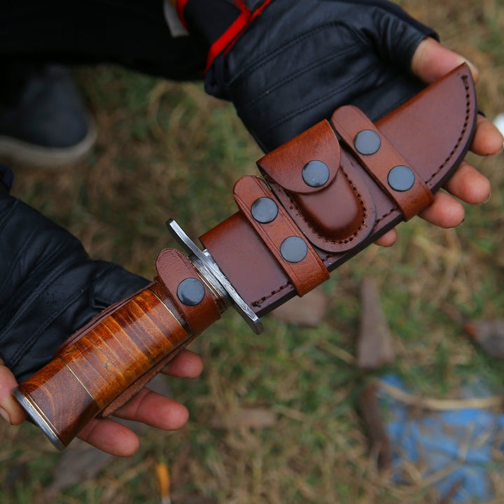 Rambo Knife knives - Rambo Bowie Knife with Exotic Rosewood &amp; Stacked Leather Handle - Shokunin USA