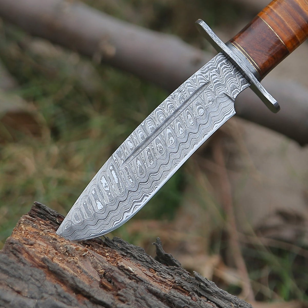 Rambo Bowie knives - Rambo Bowie Knife with Exotic Rosewood &amp; Stacked Leather Handle - Shokunin USA