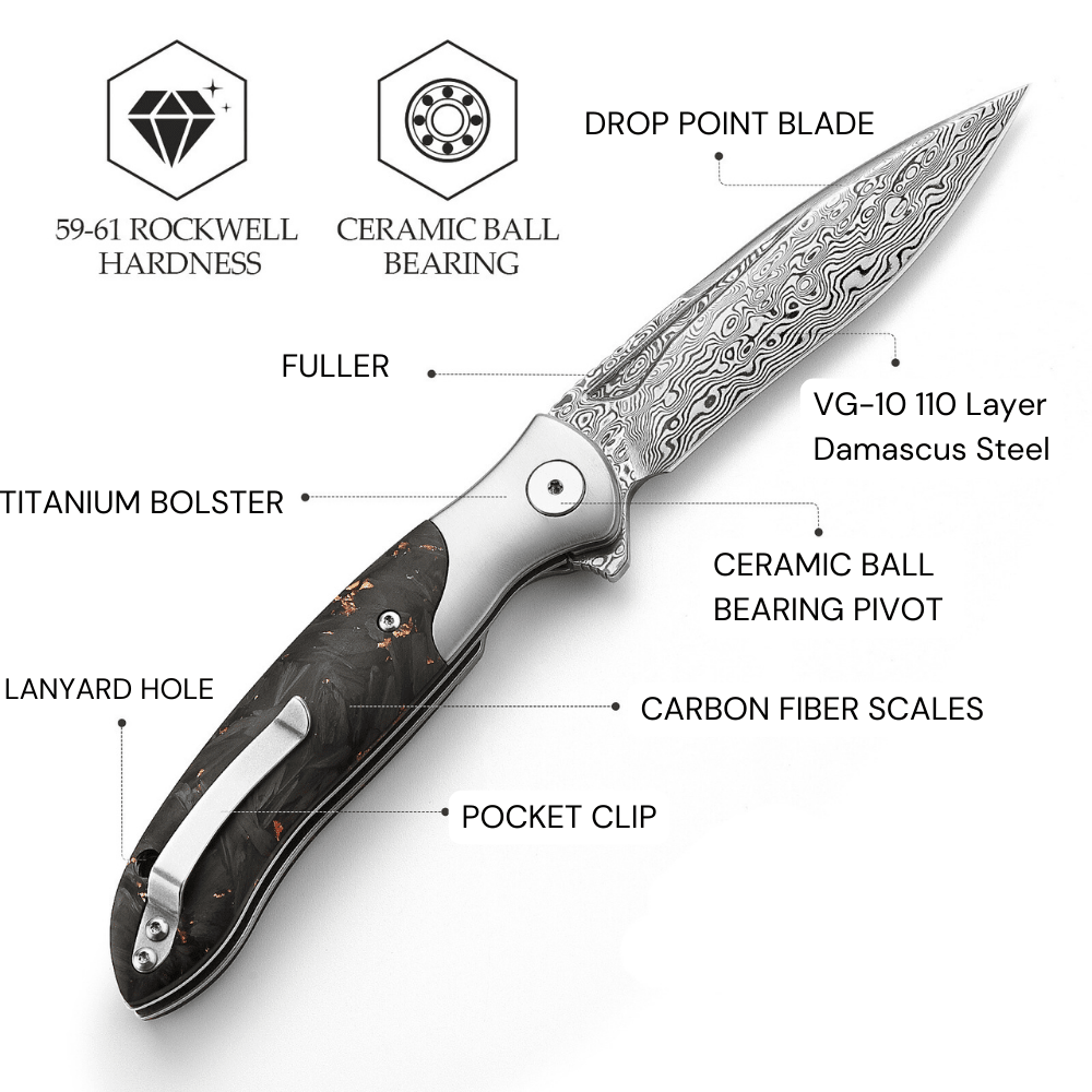 Raven Knife – Raven Japanese VG10 Ultralight Folding Pocket Knife with Titanium &amp; Carbon Fiber Handle – shokuninusa