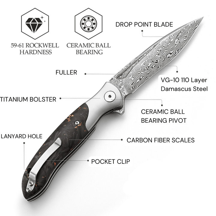 Raven Knife – Raven Japanese VG10 Ultralight Folding Pocket Knife with Titanium &amp; Carbon Fiber Handle – shokuninusa