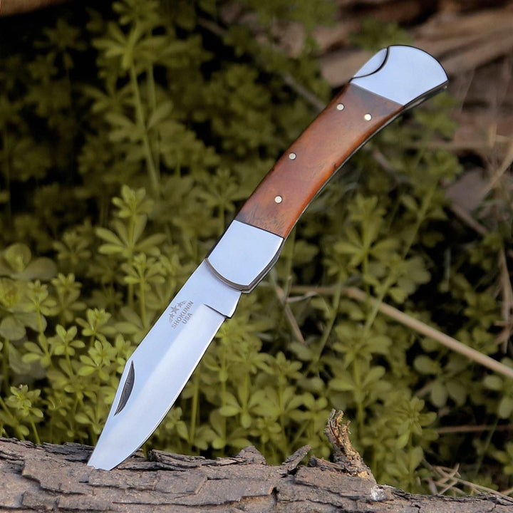 Raze Pocket Handle - Raze Pocket Knife Engraved with Exotic Rose Wood Handle - Shokunin USA
