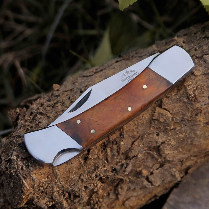 Raze Wood Handle - Raze Pocket Knife Engraved with Exotic Rose Wood Handle - Shokunin USA