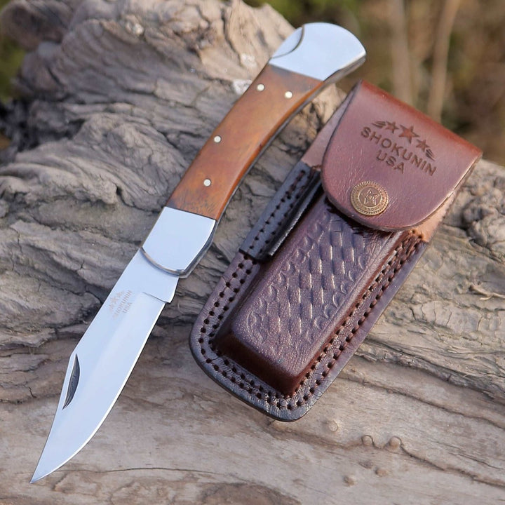 Raze Engraved knives - Raze Pocket Knife Engraved with Exotic Rose Wood Handle - Shokunin USA