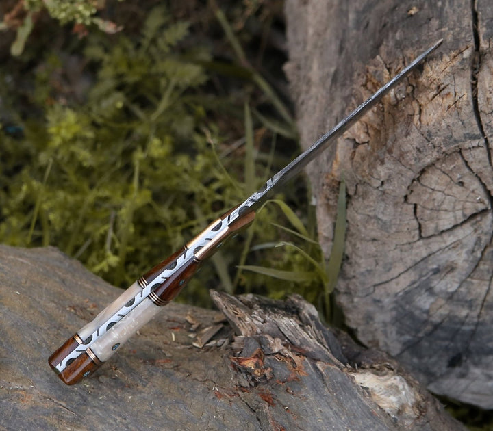 Reaper Hunting Knife - Reaper Damascus Hunting Knife with Mother of Pearl, Exotic Rose - Shokunin USA
