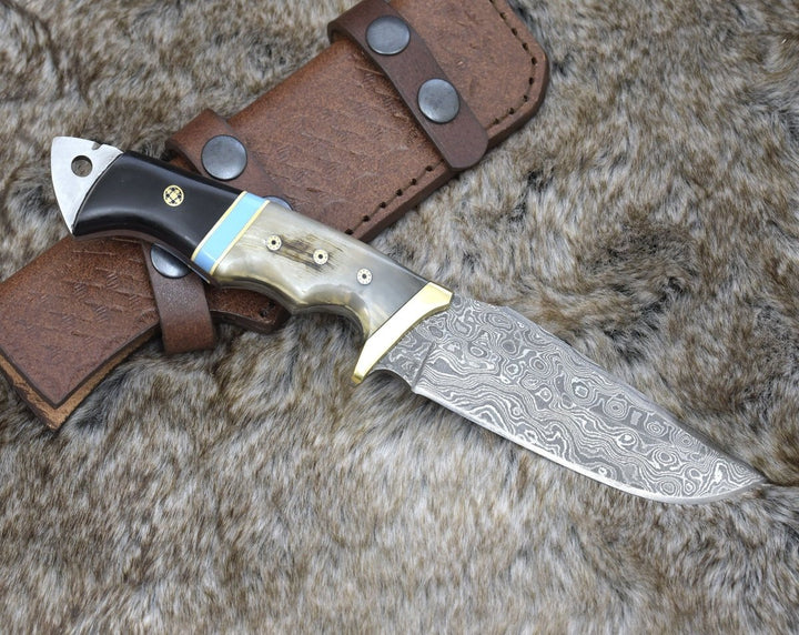 Reaver Hunting Handle - Reaver Hunting Knife with Ram Horn &amp; Turquoise Handle - Shokunin USA
