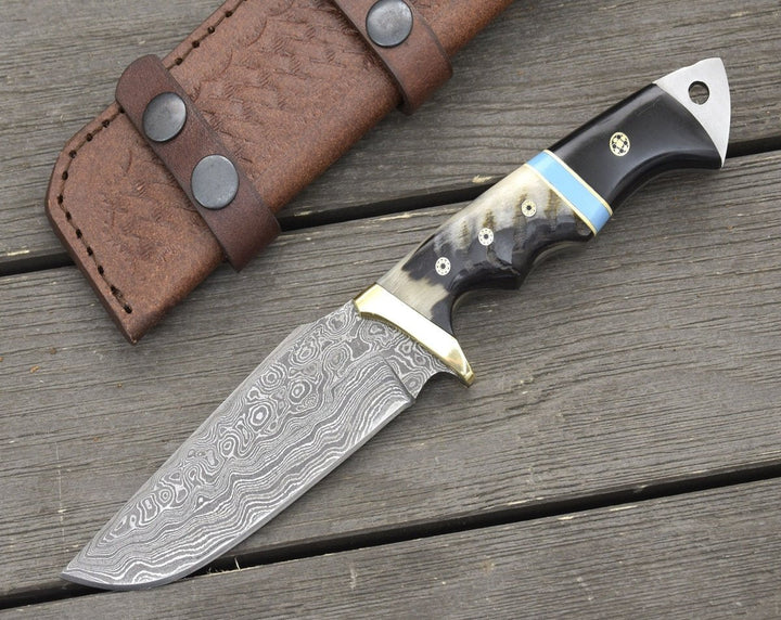 Reaver Horn knives - Reaver Hunting Knife with Ram Horn &amp; Turquoise Handle - Shokunin USA